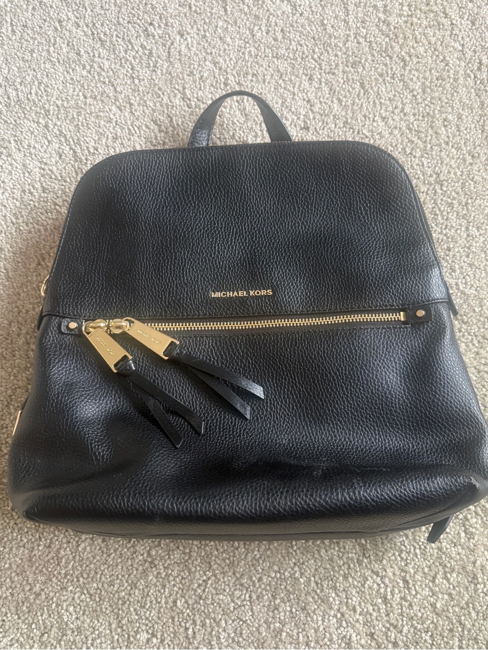Michael Kors Black Pebbled Leather Backpack with Gold Accents